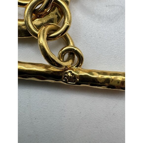 Vintage Ralph Lauren Hammered Gold Tone Necklace Open Circle Disk Toggle - Picture 6 of 8